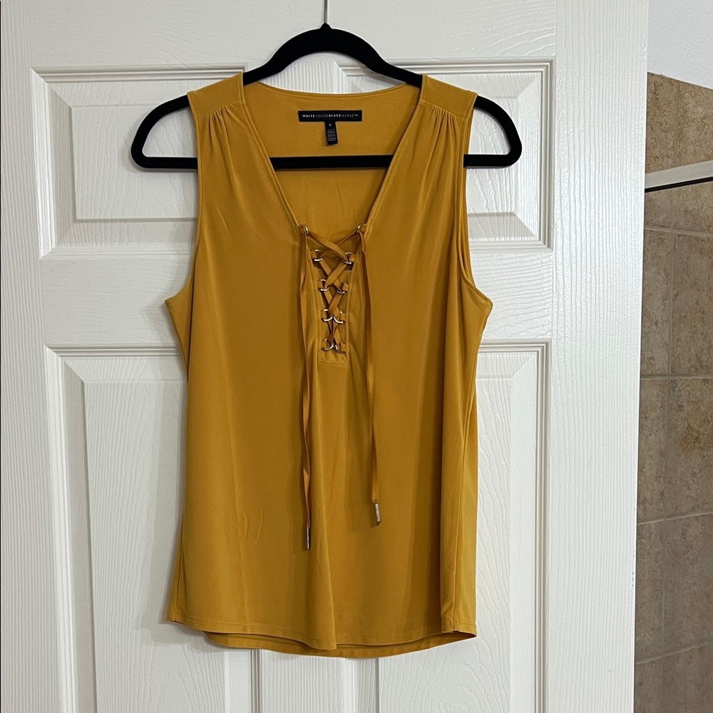 White House Black Market Mustard Lace-Up Blouse